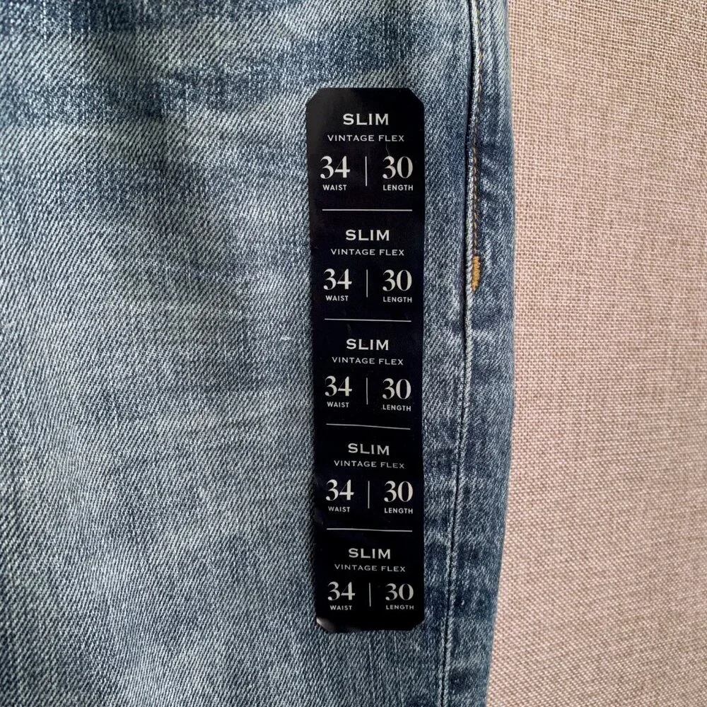J Crew Slim Flex Fit Vintage Jeans Montauk Blue Wash 34W x30 L NWT's